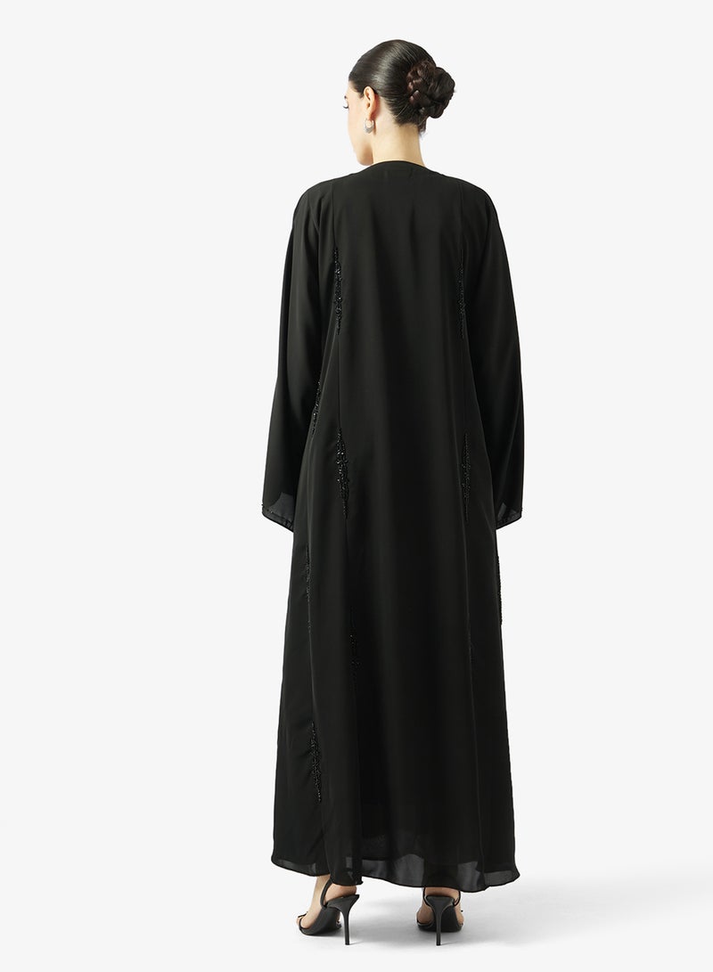 hayas closet Embellished Open Front V Neck Abaya - Image 2